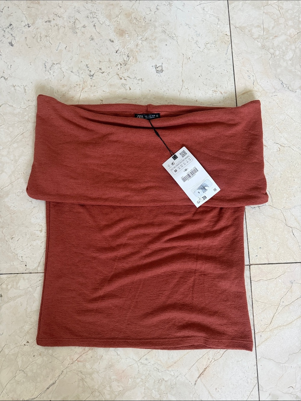 Zara Rust Red Foldover Off-Shoulder Top